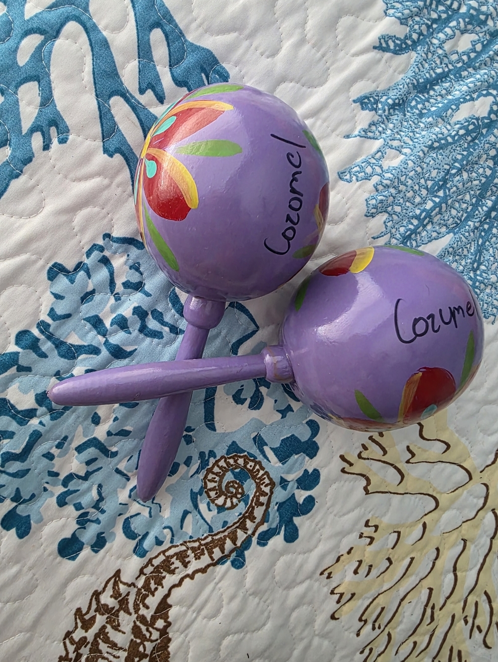 Hand-Painted Lavender Maracas with Floral Accents